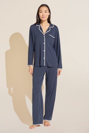 Eberjey Frida TENCEL™ Modal Long PJ Set Women Pajamas Blue White | GCK646MW