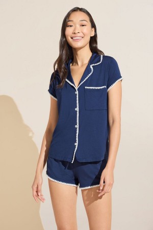 Eberjey Frida TENCEL™ Modal Shortie Short PJ Set Women Pajamas Navy White | LNM9760CG