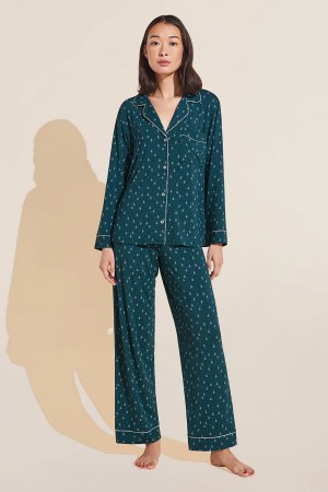 Eberjey Gisele Printed TENCEL™ Modal Long PJ Set Women Pajamas Dark Green White | XSM659BM