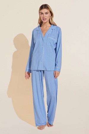 Eberjey Gisele Printed TENCEL™ Modal Long PJ Set Women Pajamas Blue White | MMM4089YG