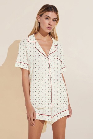 Eberjey Gisele Printed TENCEL™ Modal Relaxed Short PJ Set Women Pajamas White Red | GEP3626VJ