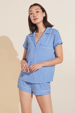 Eberjey Gisele Printed TENCEL™ Modal Shortie Short PJ Set Women Pajamas Blue White | IXG978FB