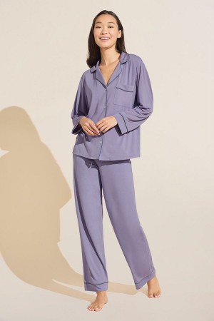 Eberjey Gisele TENCEL™ Modal Long PJ Set Women Pajamas Purple Blue | QEH9391YX