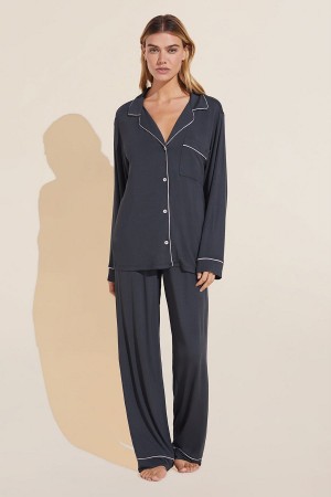 Eberjey Gisele TENCEL™ Modal Long PJ Set Women Pajamas Deep Grey Pink | RWX387JZ