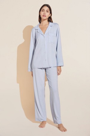 Eberjey Gisele TENCEL™ Modal Long PJ Set Women Pajamas Blue White | PTT813TI