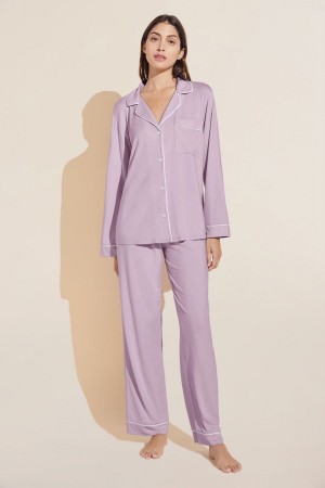 Eberjey Gisele TENCEL™ Modal Long PJ Set Women Pajamas Purple White | DMM8355DY