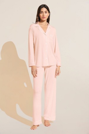 Eberjey Gisele TENCEL™ Modal Long PJ Set Women Pajamas Pink White | CBY1560DX