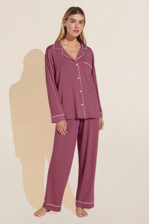 Eberjey Gisele TENCEL™ Modal Long PJ Set Women Pajamas Red White | NBM8040IM