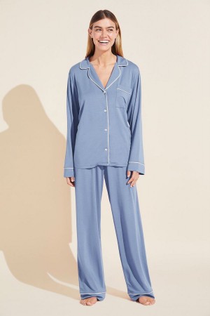 Eberjey Gisele TENCEL™ Modal Long PJ Set Women Pajamas Blue White | UYP242JA