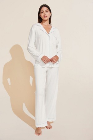 Eberjey Gisele TENCEL™ Modal Long PJ Set Women Pajamas White Blue | JJP5893PK