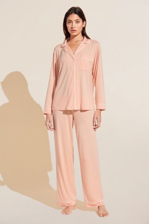 Eberjey Gisele TENCEL Modal Long PJ Set Women Pajamas Coral White | OMV6450YS