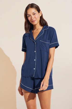 Eberjey Gisele TENCEL™ Modal Relaxed Short PJ Set Women Pajamas Navy White | EXO3054FE