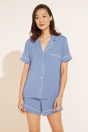 Eberjey Gisele TENCEL™ Modal Relaxed Short PJ Set Women Pajamas Blue White | DNW6326KA