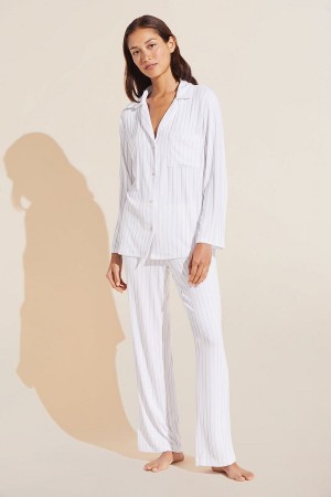 Eberjey Gisele TENCEL™ Modal Rib Long PJ Set Women Pajamas White | RCB6896JM