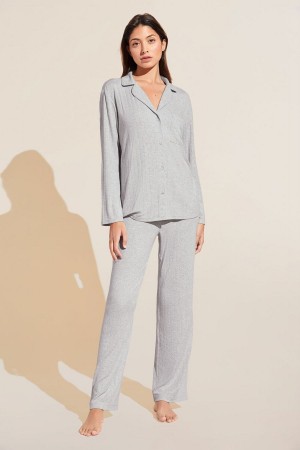 Eberjey Gisele TENCEL™ Modal Rib Long PJ Set Women Pajamas Light Grey | RTS7995RC