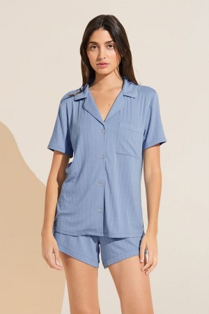 Eberjey Gisele TENCEL™ Modal Rib Relaxed Short PJ Set Women Pajamas Blue | TLS788WZ