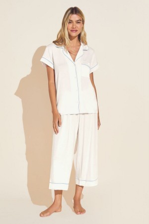 Eberjey Gisele TENCEL™ Modal Short Sleeve Cropped PJ Set Women Pajamas White Blue | NNW6455XT