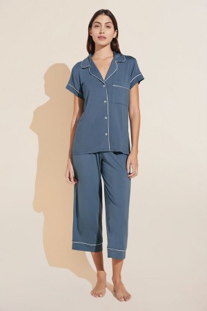 Eberjey Gisele TENCEL™ Modal Short Sleeve Cropped PJ Set Women Pajamas Blue | HOB9287TU