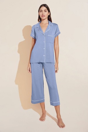 Eberjey Gisele TENCEL™ Modal Short Sleeve Cropped PJ Set Women Pajamas Blue White | NFP907WJ