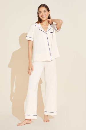 Eberjey Gisele TENCEL™ Modal Short Sleeve & Pant PJ Set Women Pajamas White Navy | SZT9238GK