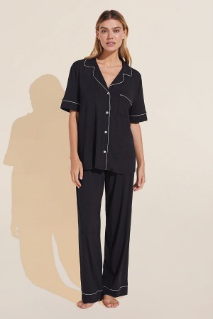 Eberjey Gisele TENCEL™ Modal Short Sleeve & Pant PJ Set Women Pajamas Black Pink | HMM596IF