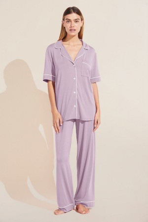 Eberjey Gisele TENCEL™ Modal Short Sleeve & Pant PJ Set Women Pajamas Purple White | DEX6792VM