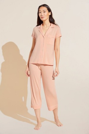 Eberjey Gisele TENCEL Modal Short Sleeve Cropped PJ Set Women Pajamas Coral White | YNZ4191IH