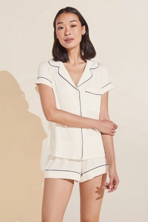 Eberjey Gisele TENCEL™ Modal Shortie Short PJ Set Women Pajamas White Navy | YEM8137EL