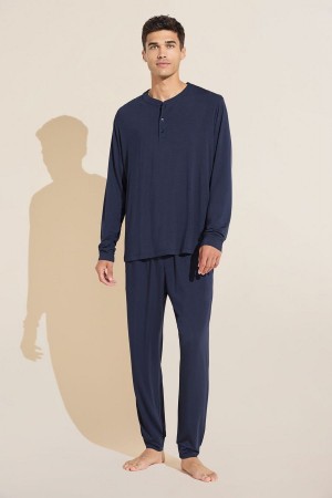 Eberjey Henry TENCEL™ Modal Long PJ Set Men Pajamas Navy | BJE715MS