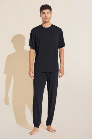 Eberjey Henry TENCEL™ Modal Short Sleeve & Pant PJ Set Men Pajamas Black | WVY1195YP