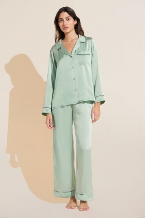 Eberjey Inez Washable Silk Long PJ Set Women Pajamas Green | YJM4773XE