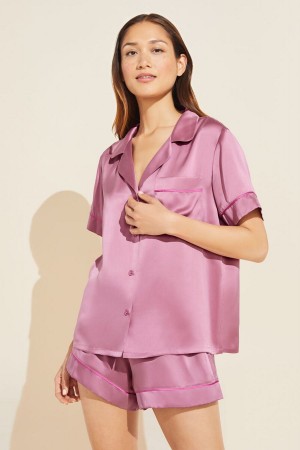 Eberjey Inez Washable Silk Short PJ Set Women Pajamas Purple | UAD2941IU