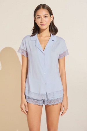 Eberjey Malou TENCEL™ Modal Shortie Short PJ Set Women Pajamas Blue | EMY8481XM