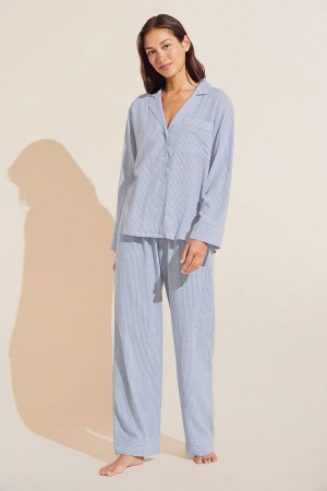 Eberjey Nautico Long PJ Set Women Pajamas Blue White | HEL1591HQ