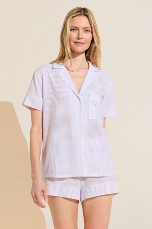 Eberjey Nautico Shortie Short PJ Set Women Pajamas White Purple | UQX4841HA