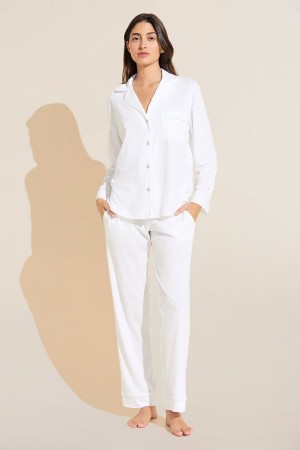 Eberjey Organic Pima Cotton Notch Collar Top & Pant PJ Set Women Pajamas White | BIT6639OT