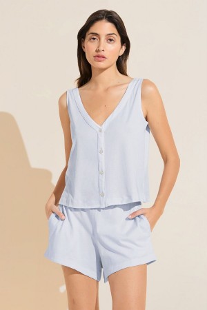 Eberjey Organic Pima Cotton Tank & Short PJ Set Women Pajamas Blue | IFD7566MN