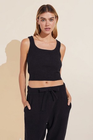 Eberjey Recycled Boucle Cropped Women Tank Top Black | UMZ5586QE