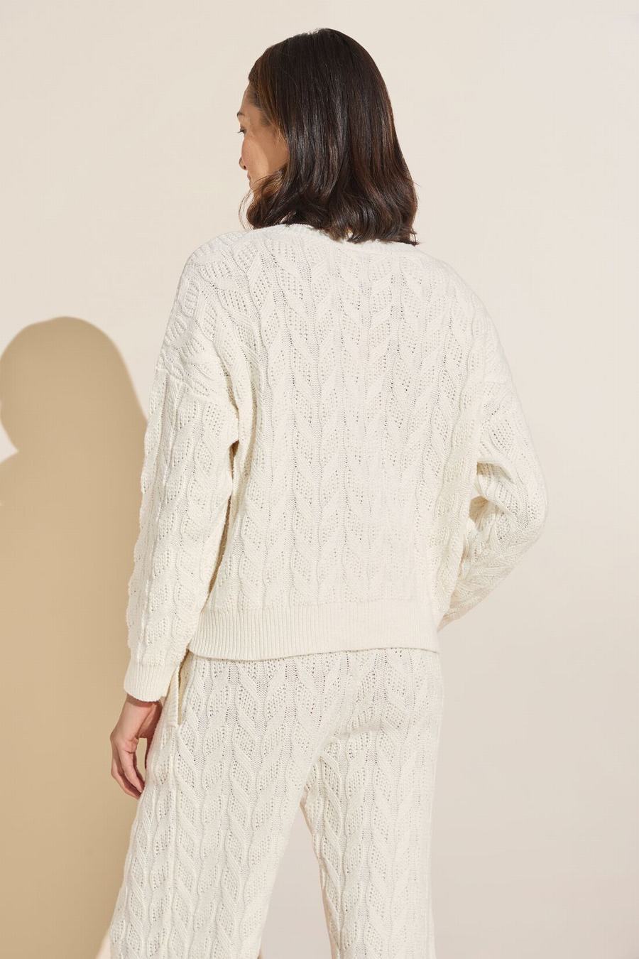 Eberjey Cable Knit Recycled Sweater Crewneck Women Cardigan White | FXM2465JP