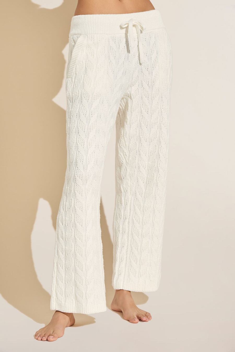 Eberjey Cable Knit Recycled Sweater Straight Leg Women Pants White | ICS8124BA