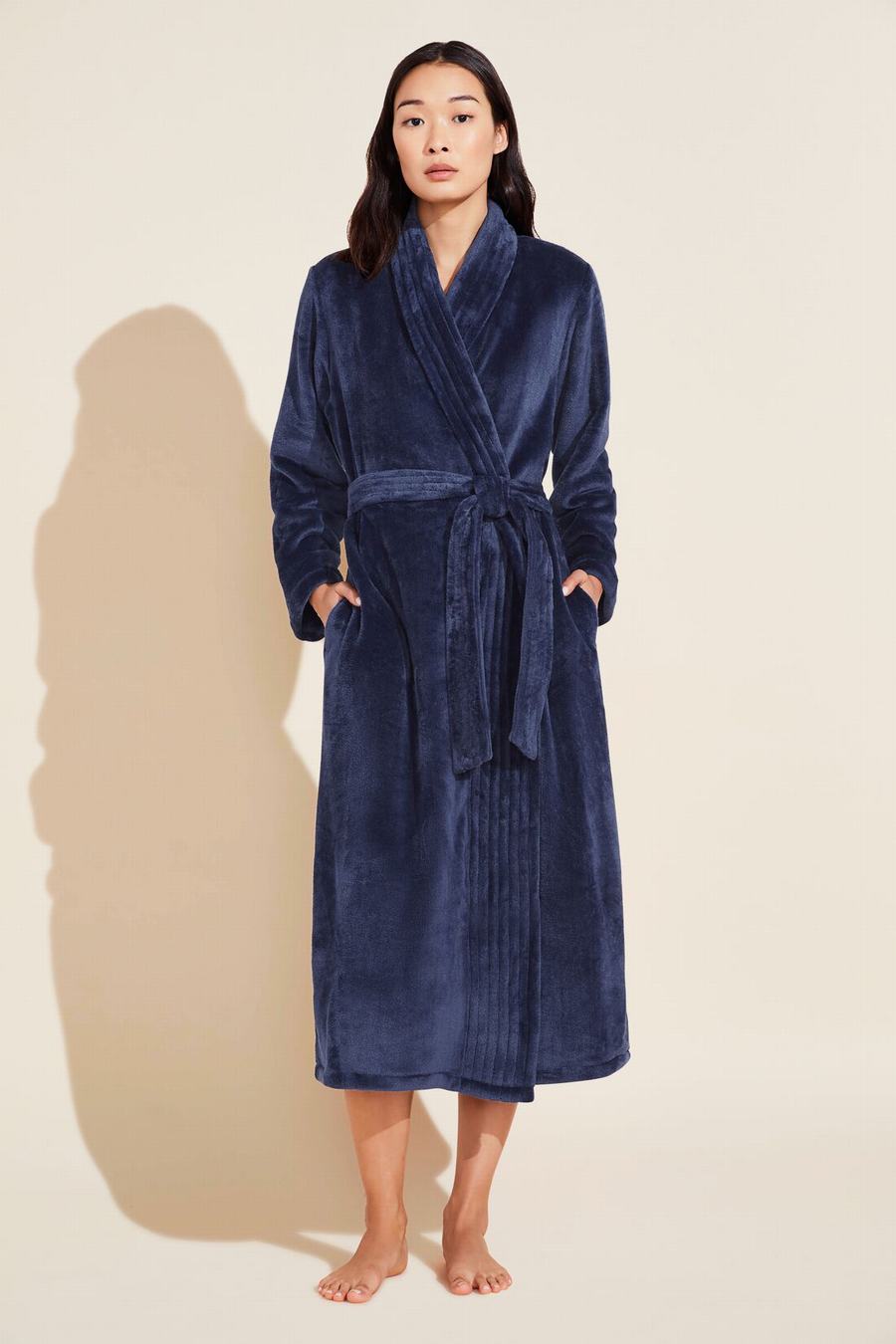 Eberjey Chalet Recycled Plush Women Robe Navy | YYR6074QK