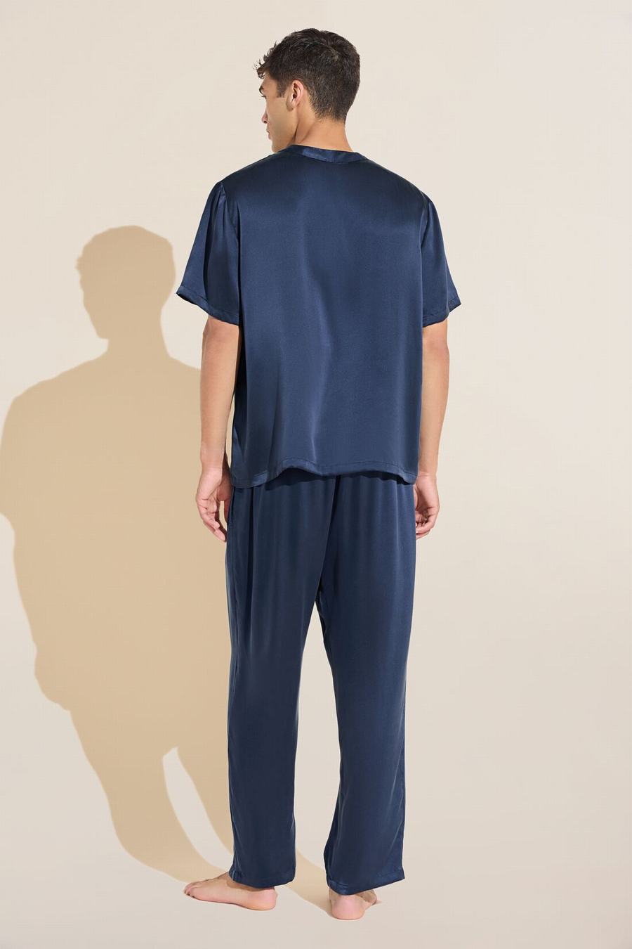 Eberjey Charles Washable Silk Short Sleeve & Pant PJ Set Men Pajamas Navy | ERW9238DW