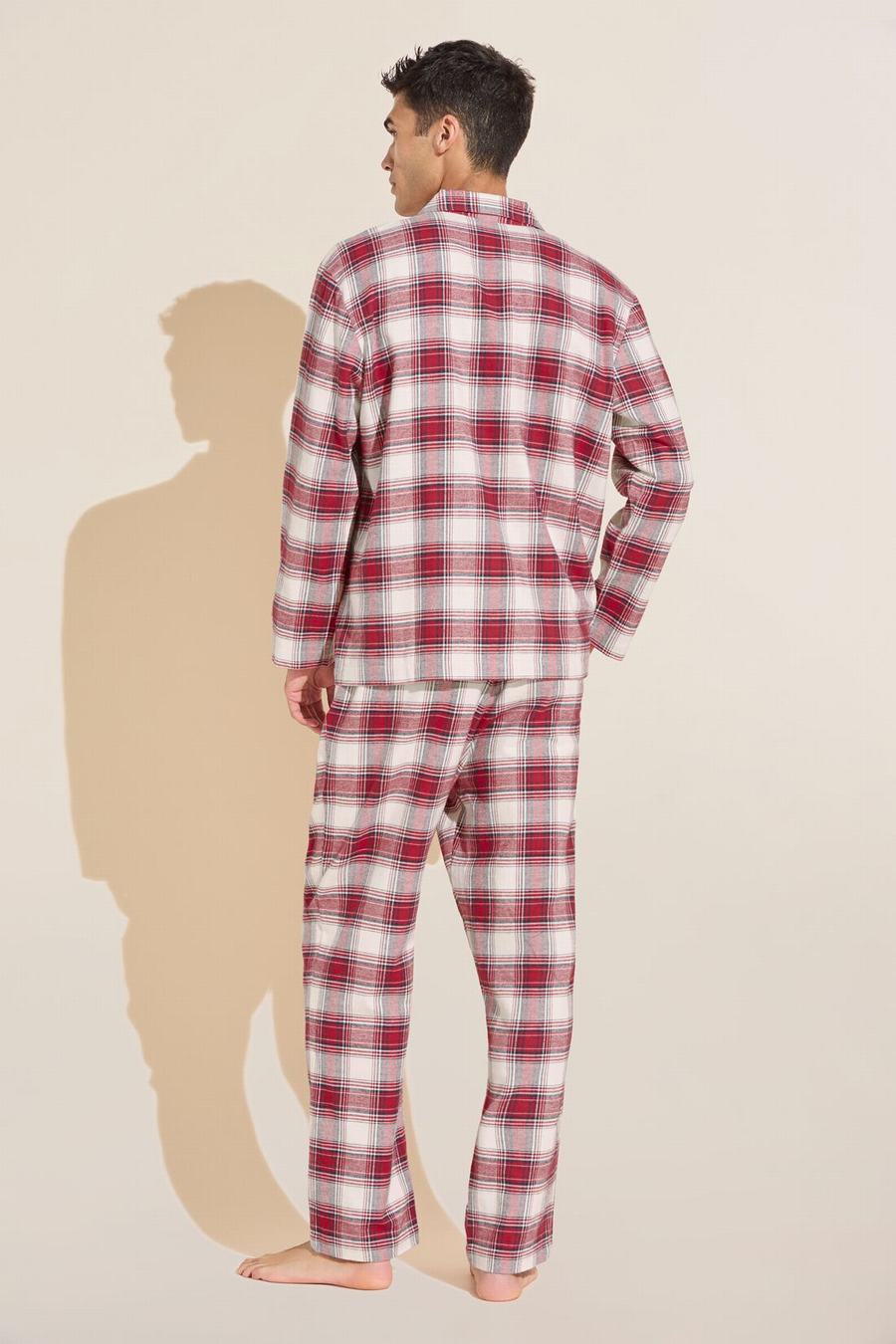 Eberjey Flannel Long PJ Set Men Pajamas Red White | OPO3444EJ