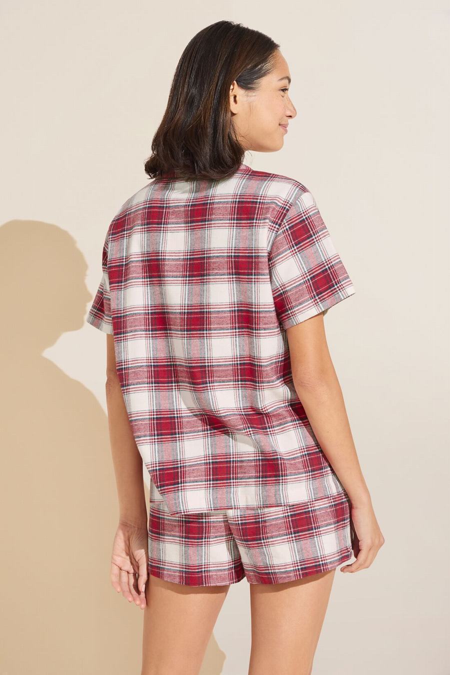 Eberjey Flannel Short PJ Set Women Pajamas Red White | SOV4037GL