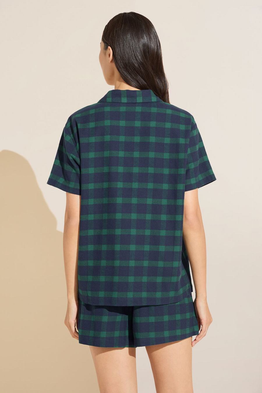 Eberjey Flannel Short PJ Set Women Pajamas Navy Green | NBH5995EV