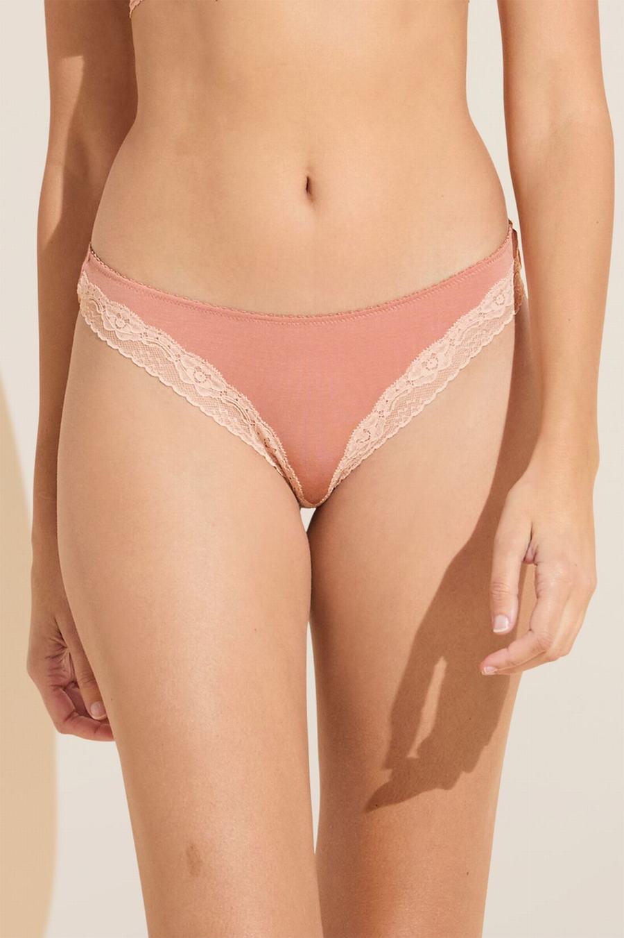 Eberjey Flora TENCEL™ Modal Women Thong Panty Pink Dark Red Rose | WYC5342IL