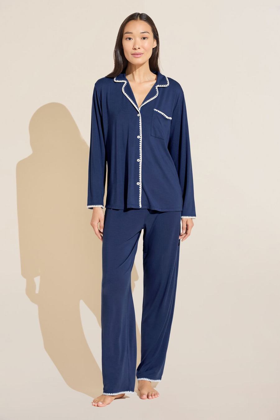 Eberjey Frida TENCEL™ Modal Long PJ Set Women Pajamas Navy White | XEG9258EX