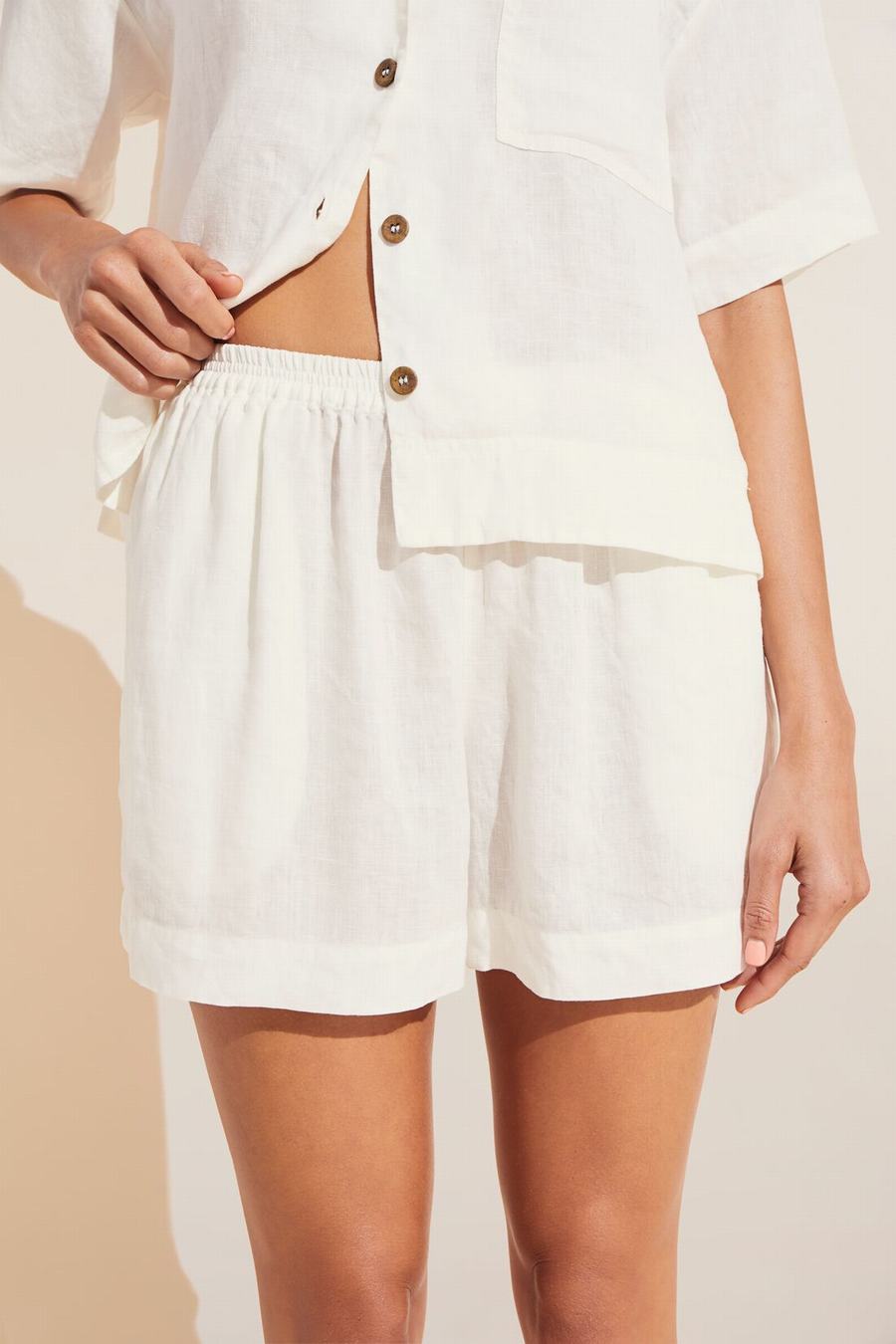 Eberjey Garment Dyed Linen Short Set Women Shorts White | UKI8786KT