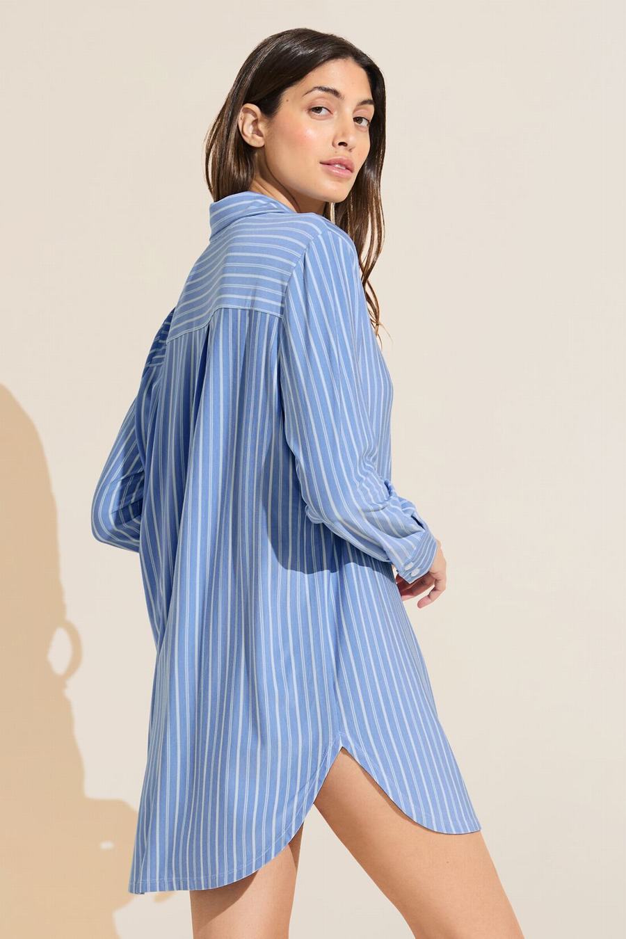 Eberjey Gisele Printed TENCEL™ Modal Boyfriend Sleepshirt Women Pajamas Blue White | YAF2885AS