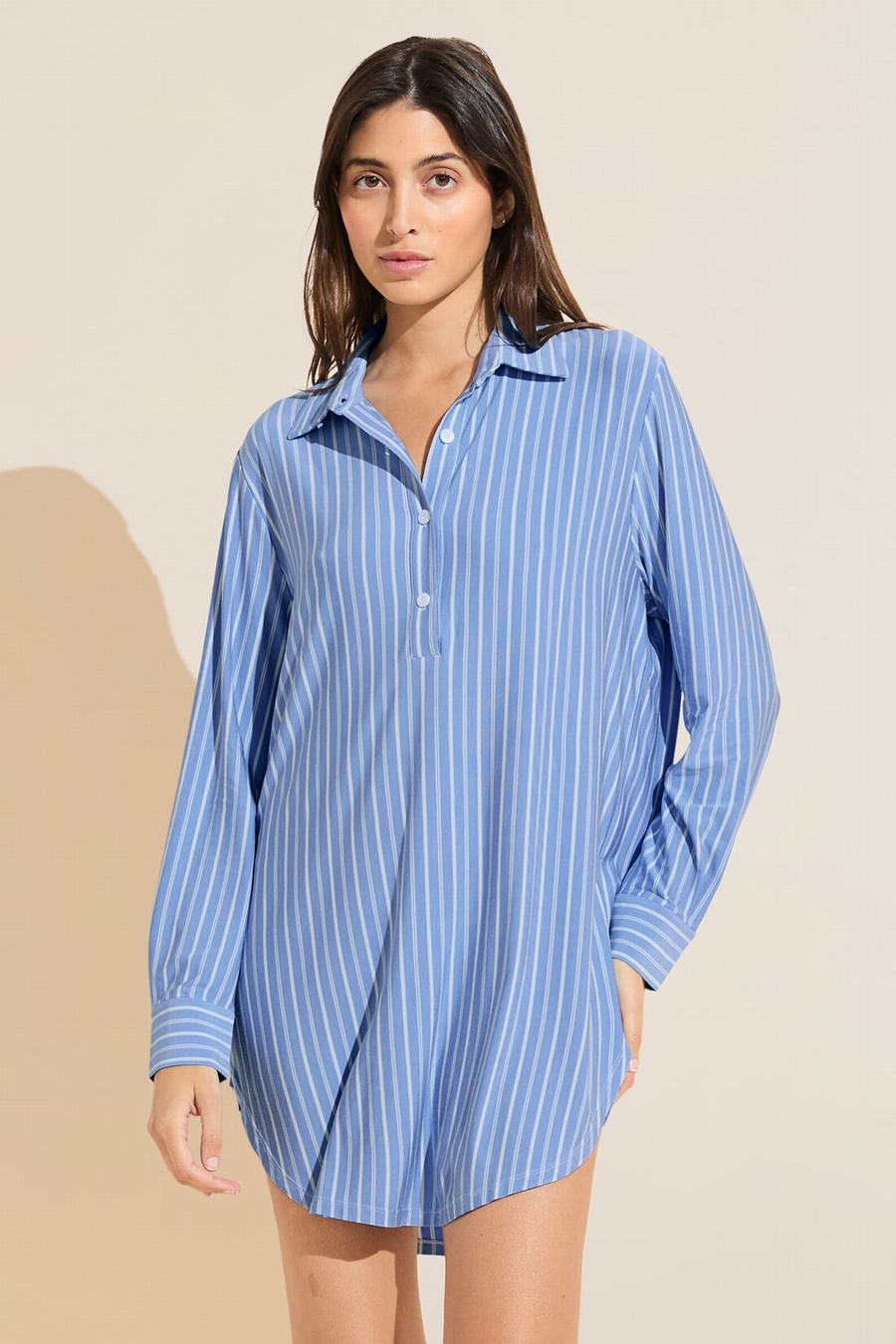 Eberjey Gisele Printed TENCEL™ Modal Boyfriend Sleepshirt Women Pajamas Blue White | YAF2885AS